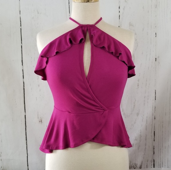 Hiatus Tops - HIATUS Flounce Front Magenta Tank Top
